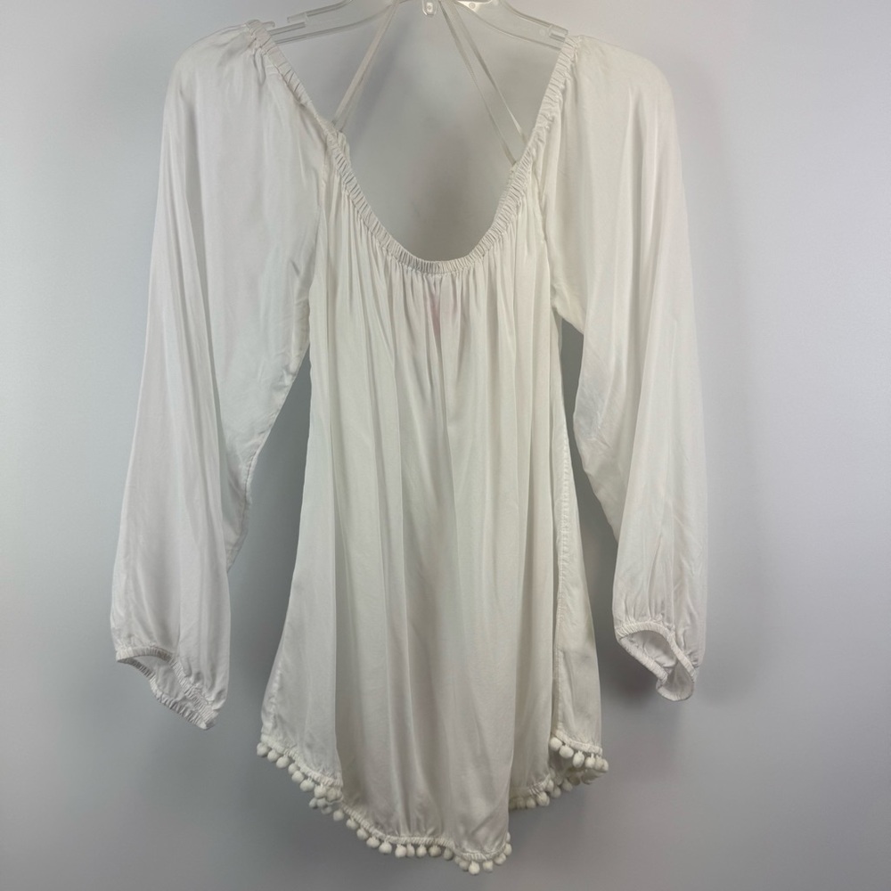 Lilly Pulitzer White Off The Shoulder Pom Pom Tassel Hem Blouse Women's Sz XL